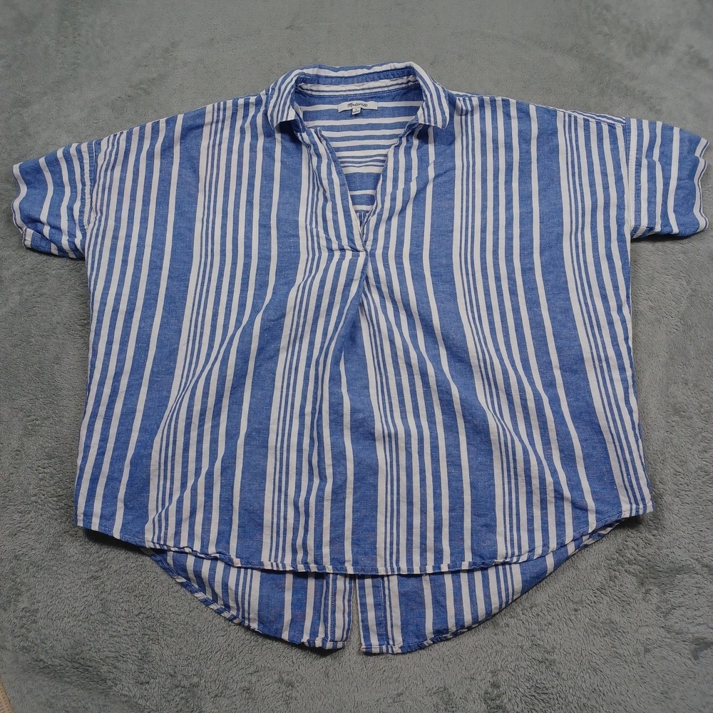 Blue & White Striped Women's Popover Blouse